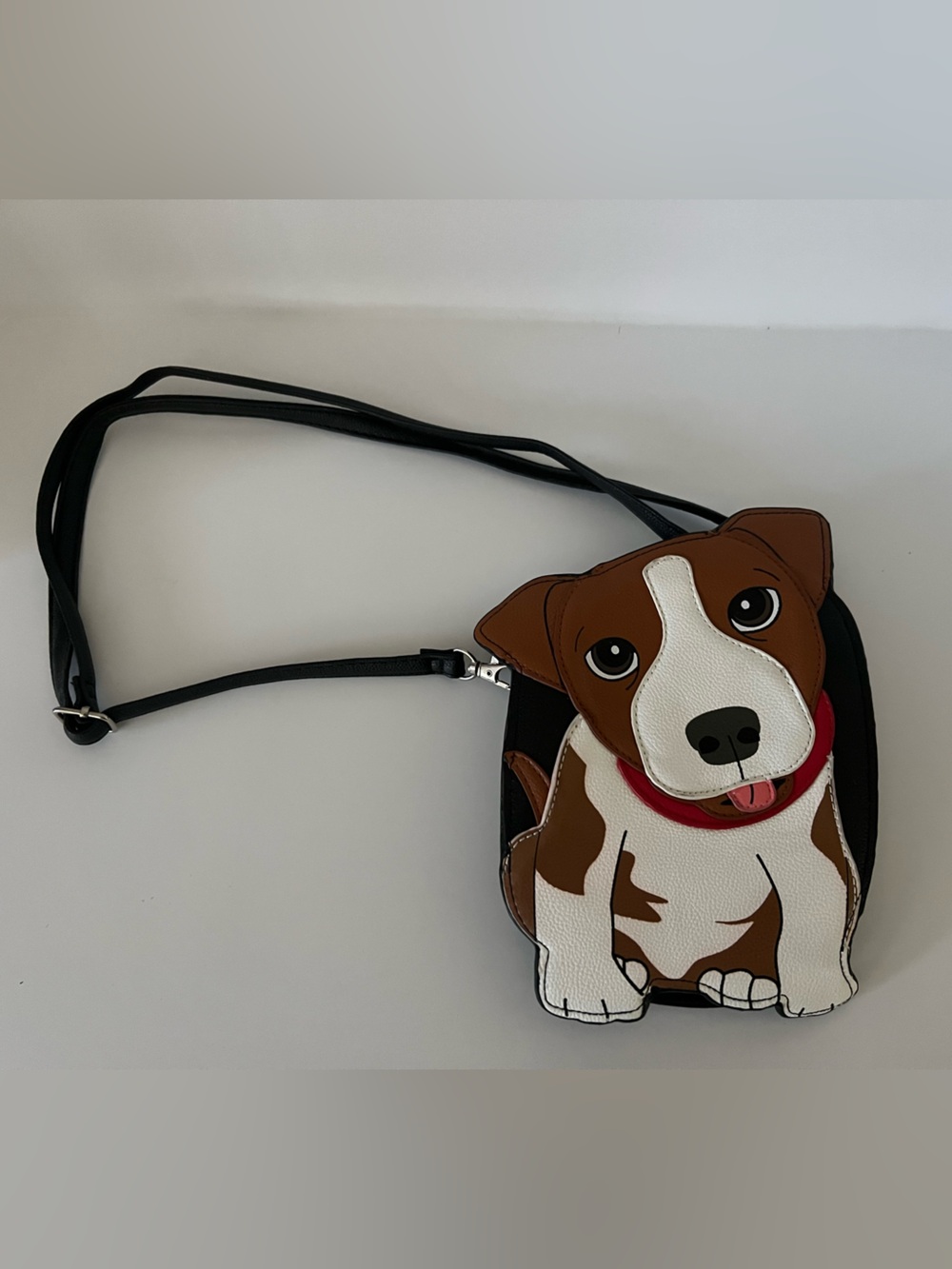 Sleepyville Critters Brown and White Dog Crossbody Bag with Red Collar